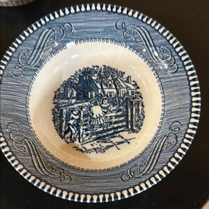 Vintage Blue and White Dinnerware with Intricate Border Design
